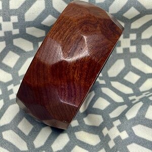 Vintage Wood Faceted Bangle Bracelet